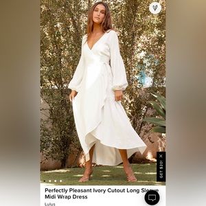 NWT LULUS PERFECTLY PLEASANT IVORY CUTOUT LONG SLEEVE MIDI WRAP DRESS SZ LARGE